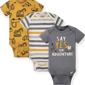 3-Pack Baby Boys Construction Trucks Short Sleeve Onesies Bodysuits Size 3-6 M